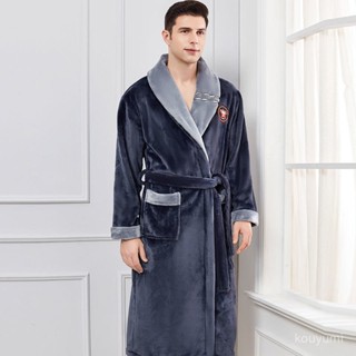 2025新款📣浴袍男秋冬珊瑚絨睡衣男士室內家居服長袖加絨加厚保暖法蘭絨睡袍 UUL7