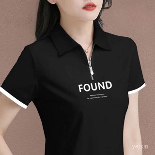 🔥2025新品限時特賣📣正肩拉鏈polo衫短袖T恤女夏季新款翻領休閒大碼上衣寬鬆運動【賣場優選】