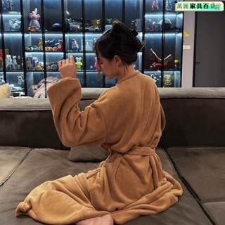 浴袍 睡袍 浴袍女 浴袍男 浴衣 睡袍冬天 超輕浴袍 長款加厚保暖柔軟簡約連體珊瑚絨吸水家居不掉毛浴袍睡衣爆款浴衣