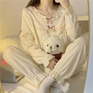 [Heart 心跳]新款睡衣女春秋花邊長袖ins公主風甜美宮廷家居服兩件套裝 冬季穿搭
