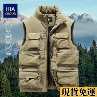 ✨夢顏💞低價💞秋冬新款 無袖上衣外套 戶外多口袋工裝無袖棉服耐磨防風刷毛加厚棉馬甲男士冬季外套 歐美男生衣著 現