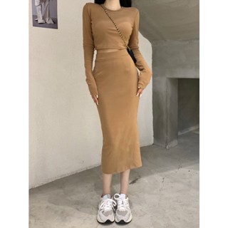 免運📣套裝 女生衣著 復古德絨保暖港風性感氣質時尚套裝女春秋季新款上衣半身裙兩件套