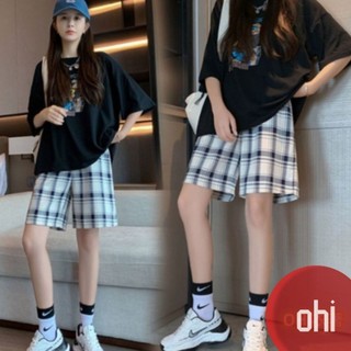 【ohi】休閒格子短褲女 格紋短褲女 休閒寬鬆短褲 熱褲女 運動女短褲 五分褲女褲子(GPS8039)