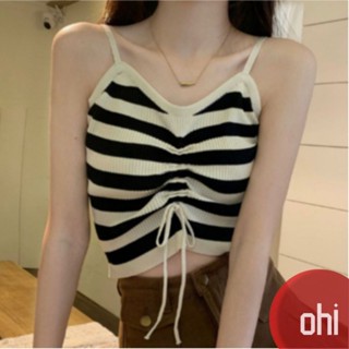 【ohi】條紋外穿背心針織女吊帶抽繩 上衣 小可愛 女裝 背心女 衣服 短版上衣 GVD3290