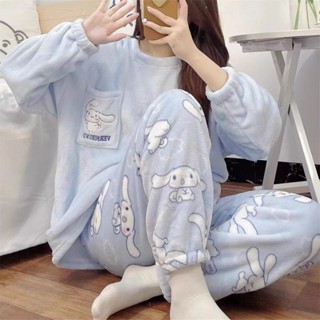 超保暖！珊瑚絨睡衣女 秋冬加厚加絨居家服 可愛小狗圖案 少女風睡衣 法蘭絨家居服套裝 JZT7
