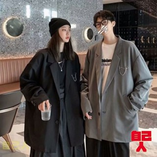 【自己人】韓版潮流西服 西裝外套 情侶裝外套男 排扣簡約外套 休閒寬鬆男士正裝 韓版夾克 男外套(BCDW171