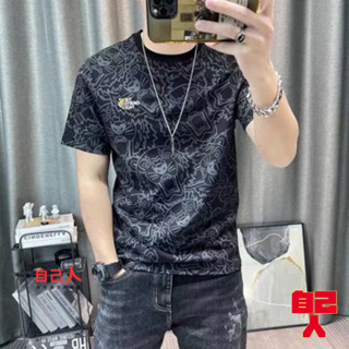 【自己人】夏季 潮流 ins 短袖上衣 冰絲短 新款 日系 復古 潮牌 短袖 修身男生T恤 韓版 T ATL828