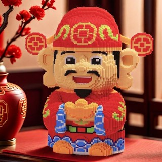 微顆粒積木 【店鋪熱銷】中國風財神爺擺件招財貓存錢罐小顆粒積木3d拼圖益智兒童拼裝玩具