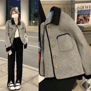 臺灣免運出貨★灰色短版小香風外套女秋冬季複古設計感小眾氣質長袖上衣