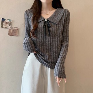(臺灣出貨)SY領帶甜美娃娃領上衣蝴蝶結韓版春秋冬顯瘦遮肉百搭長袖上衣內搭長袖針織上衣外穿潮