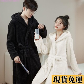 🎆雅軒🎆低價免運🎆男裝 保暖睡衣 時尚秋冬季珊瑚絨情侶睡袍女連帽加厚加長款睡衣法蘭絨春秋浴袍韓版男浴衣