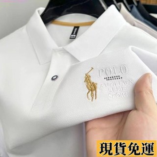 ❣雅軒🎆免運🎆大尺碼POLO衫 翻領POLO衫 刺繡上衣 男士短袖POLO杉 中青年T恤 翻領寬松休閑上衣