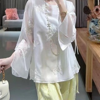 【免運】2024年春季中國風唐裝禪意素衣茶服女復古民族風繡花刺繡上衣女