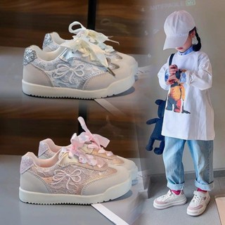 TK推薦✈女童運動鞋刺繡公主風兒童休閒鞋帶絲帶2025全新兒童跑步鞋甜美優雅