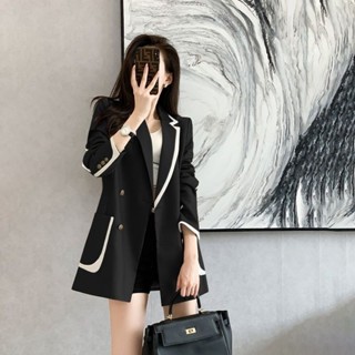【免運】複古港風撞色拚接休閒設計感西裝外套女春秋季新款韓版炸街寬鬆百搭小西服時尚洋氣簡約通懃潮ins