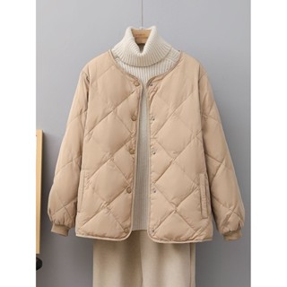 短版外套 上衣 棉服 外套 棉服女秋冬季爆款薄款小個子輕薄百搭寬鬆菱格內膽外套女 秋冬女裝 秋冬裝保暖女裝