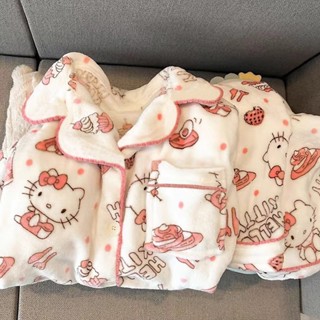 💗舒適親膚💗少女睡衣💗愛心波點凱蒂貓珊瑚絨睡衣少女春春季新款加厚毛絨家居服KT貓套裝