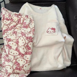 💗舒適親膚💗少女睡衣💗HelloKitty睡衣女法蘭絨冬季新款加絨加厚甜美可愛日係卡通家居服