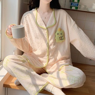 see 保暖睡衣 加絨睡衣 居家服 長袖睡衣 ins風網紅法蘭絨睡衣女秋冬季開衫加厚保暖珊瑚絨寬松卡通家居服