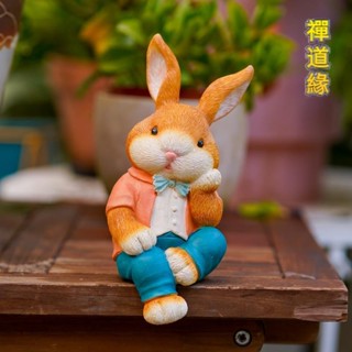 禪道緣 卡通兔子擺件戶外花園庭院佈置家居桌面坐姿動物造景擺設園藝裝飾 坐姿兔 創意動物可愛小兔子家居花園裝飾