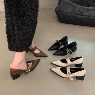 新款 瑪麗珍小皮鞋女2025新款春秋季復古尖頭復古韓版通勤粗跟樂福單鞋