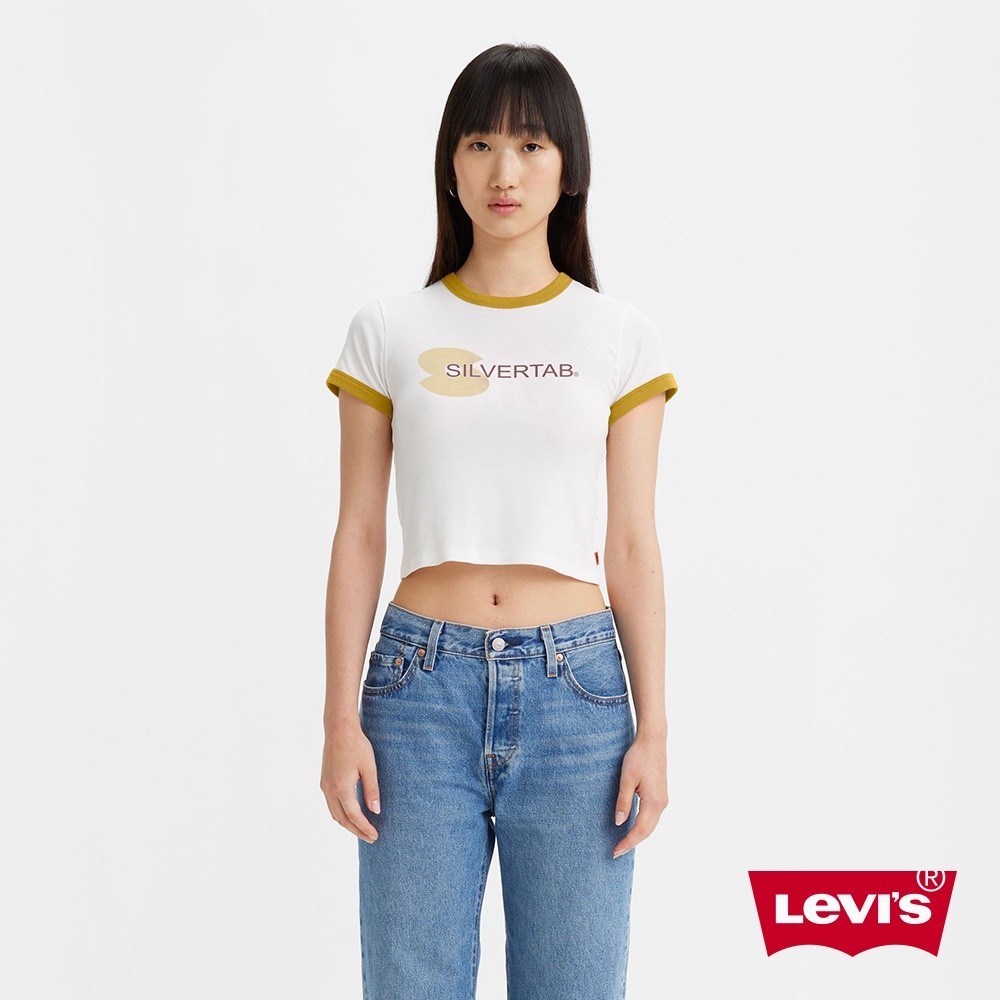 Levis Silver Tab銀標系列 復古滾邊短版T恤 / 修身版型 白 女款 A3523-0029 熱賣單品