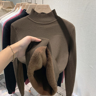 【臺灣出貨】半高領長袖毛衣女秋冬內搭打底衫加絨加厚保暖洋氣上衣 加絨保暖衣 美膚衣 發熱內衣 長袖內衣 打底衫
