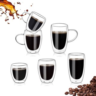 雙層玻璃咖啡杯隔熱美式簡約透明玻璃杯子帶把辦公室耐熱茶水杯帶把手