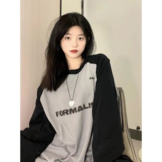 🌸可可裡🌸美式複古插肩長袖T恤女2024秋季新款韓版bf寬鬆百搭顯瘦情侶上衣