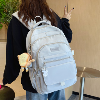 免運💯高顔值護脊日係國中大容量書包女 國中大學生小眾雙肩包簡約揹包 百搭尼龍電腦揹包 日韓風防水後揹包 多夾層男女筆電包