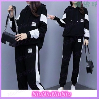 【Niu大碼】春秋季韓版大碼連帽女裝寬松顯瘦運動服休閑長袖時尚套裝 氣質上衣 冬天衣服 大尺碼女裝 長袖上衣 顯瘦上衣