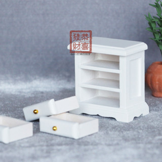 🎐六一禮物🎐1:12娃娃屋dollhouse迷你傢俱模型場景木質床頭櫃抽屜櫃白色邊櫃