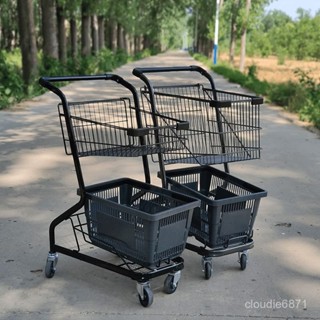 免運【可開發票】超市購物車雙層商場手推車買菜小拉車家用購物物業ktv便利店推車