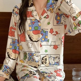 🌹臺灣限時低價🌹睡衣女春秋季新款可愛卡通蠟筆小新長ins甜美日系少女家居服套裝