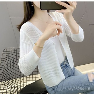 爆款熱賣❤夏季薄款配裙子的上衣冰絲針織開衫女短款防曬大碼外搭披肩空調衫 GZ33