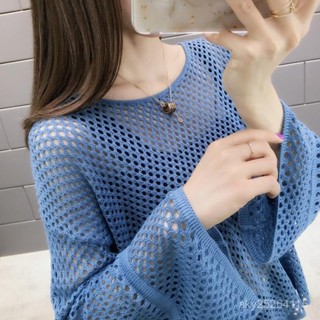 爆款熱賣❤大碼單/兩件套冰絲秋夏季新款女裝針織防曬罩衫薄款網洞上衣韓版 YHC3