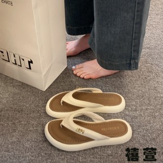 實拍免運 全新陞級 夾腳拖鞋女 百搭小眾 厚底夾腳拖 人字拖女夏季外穿2024新款踩屎感夾腳涼拖鞋平底休閒海邊沙灘涼鞋