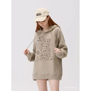 連帽衛衣慵懶風複古 oversize 帽t 美式復古上衣 疊貓貓長袖上衣 帽t上衣 女生上衣 長袖衣服