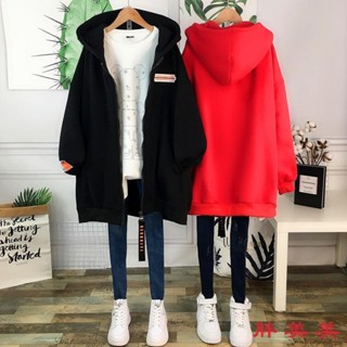 【M-5XL大尺碼】大尺碼女裝 連帽衛衣 帽t 長袖上衣 寬鬆顯瘦 2-300斤寬鬆大碼連帽衛衣女新款加絨加厚拉鏈上衣胖