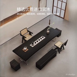 ⚡免運 會議桌 工作臺 茶桌 餐桌 電腦桌 實木侘寂風碳化黑色大闆桌民宿原木餐桌工作臺亞剋力懸浮泡茶桌子 洽談桌 辦公桌