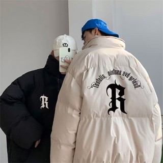 YLIE 羽絨服外套 棉服 棉衣字母印花羽絨服男秋冬新款加厚保暖外套潮ins寬松休閑大碼麵包服