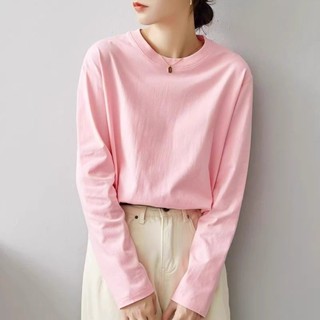 【Sweet Oversize】2024春秋新款顯瘦長袖寬T恤女鬆休閒純色洋氣百搭圓領打底衫上衣