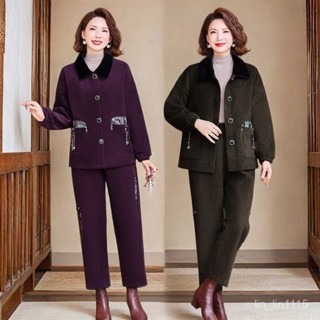 🔥媽媽冬裝加絨加厚兩件套 冬季棉衣棉褲套裝 阿嬤衣服 中老年女休閒套裝 兩件套棉服 新中式媽媽國風套裝 加絨加厚洋氣棉衣