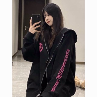 七喜 寬松休閑oversize印花拉鏈連帽衛衣外套女新款爆款秋季上衣ins潮外套女 連帽衛衣 秋季上衣