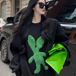 七喜 美式中長款衛衣男女秋冬新款bf個性街頭oversize慵懶薄款無帽上衣外套女 連帽衛衣 秋季上衣
