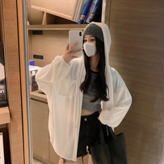 【Seeryn】L~4XL 夏季ins大尺碼長袖連帽冷鋒衣防曬衣女生學院風港味寬鬆鈕扣百搭小外套襯衫