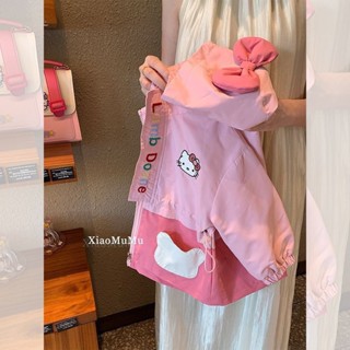 mori🎀mori 女童外套春秋季新款兒童洋氣韓版連帽衝鋒衣女寶寶可愛刺繡上衣潮