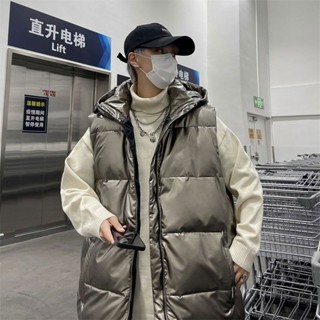 馬甲 背心 外套男 秋冬外套 反季馬甲情侶羽絨馬甲男女中長款高中生男馬甲新款連帽青少年外套