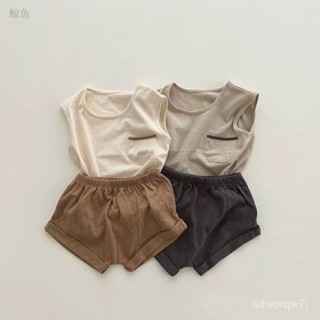 小象韓版夏款寶寶衣服 男童女童T恤短袖套裝純棉上衣褲子兩件套 男女寶寶純棉套裝 短袖短褲兩件式套裝 兒童背心