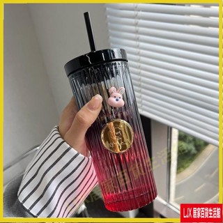 LJX ins風女生奶茶杯 飲料杯 耐高溫杯子 復古玻璃杯 玻璃吸管杯 耐熱玻璃杯 咖啡杯 大容量水杯 水杯 玻璃23